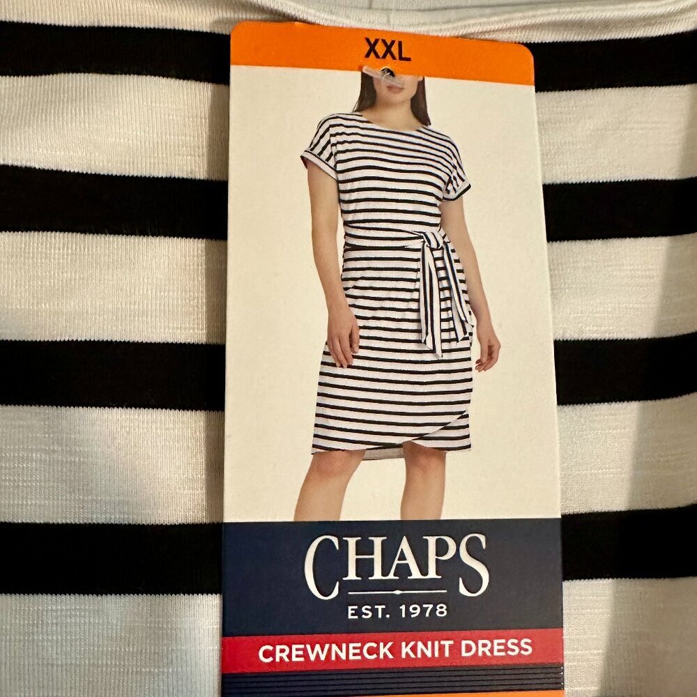 Chaps Women's Stretch Knit Midi Dress Size XXL Stripe Coastal Beach Nautical NEW